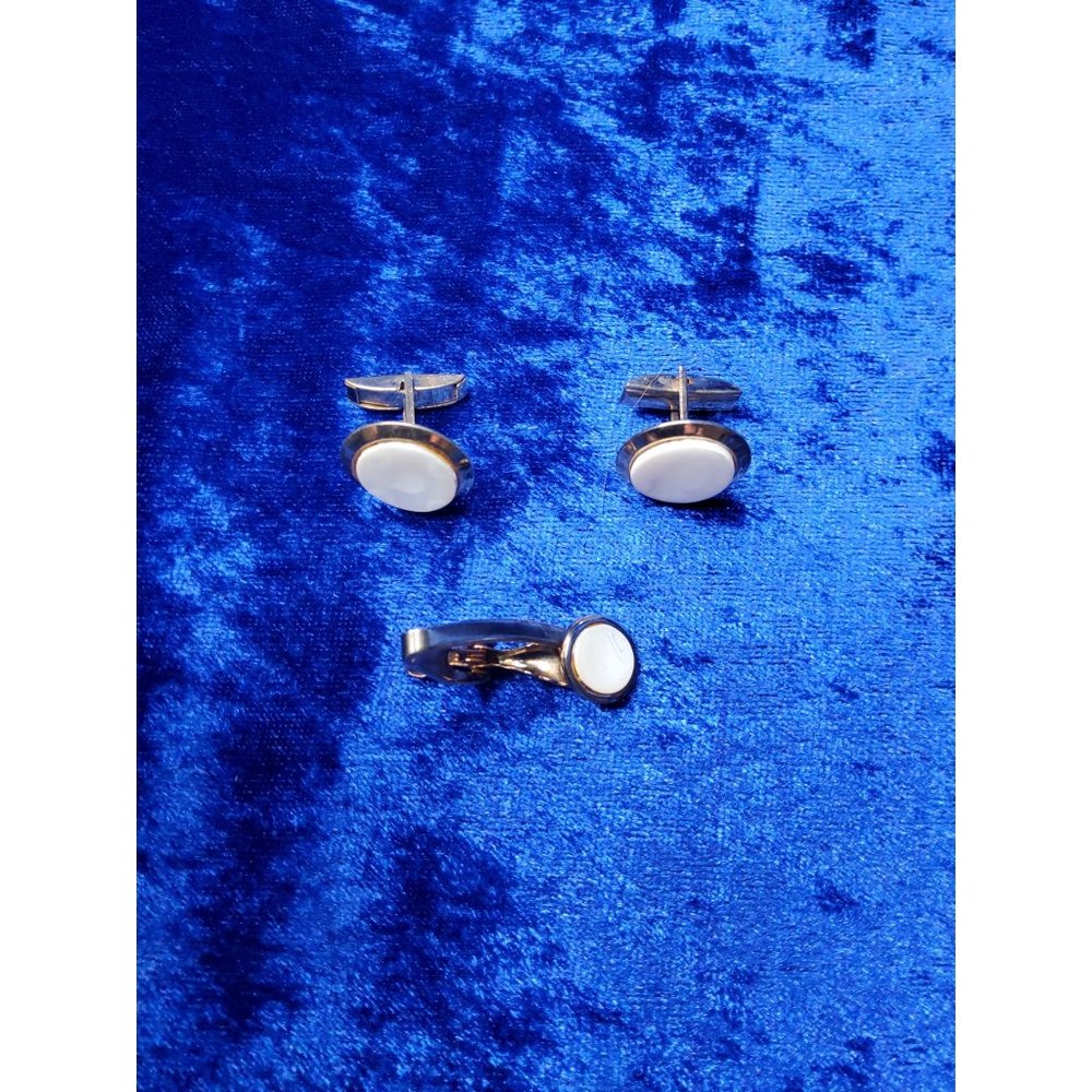 vintage 1950s-60s mens matching gold tone cuff links tie clip